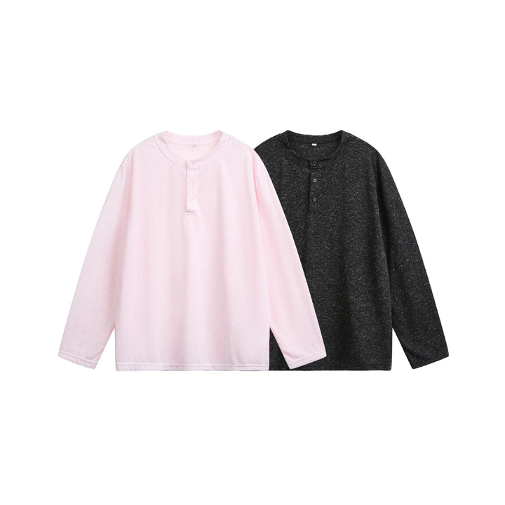 Unisex Meliertes Baumwoll-Henleyshirt im Oversize-Look mit kurzer Knopfleiste Drune