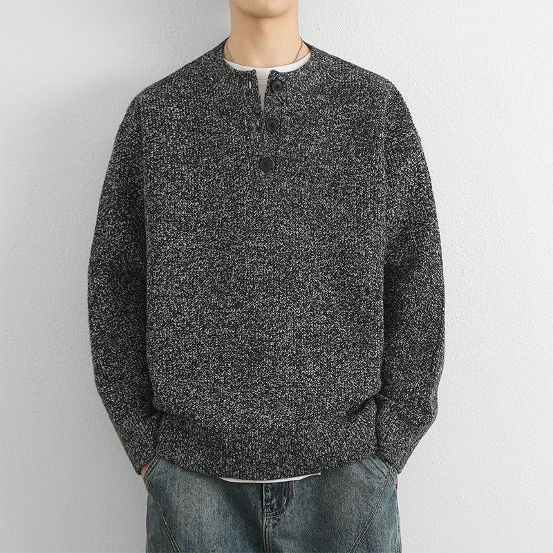 Herren Grobstrick Pullover mit Knopfleiste Drune