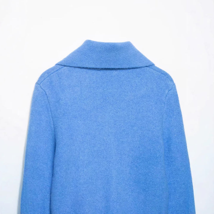 Damen Kurze Strickjacke mit Reißverschluss, weitem Polokragen und geripptem Saum Drune