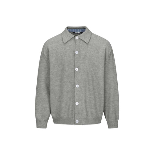 Herren Strick-Cardigan mit Hemdkragen, durchgehender Knopfleiste und geripptem Saum Drune