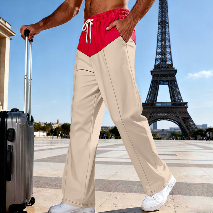 Herren Leichte Travel-Hose mit weitem Bein, kontrastierendem Tunnelzugbund und Bügelfalte Drune