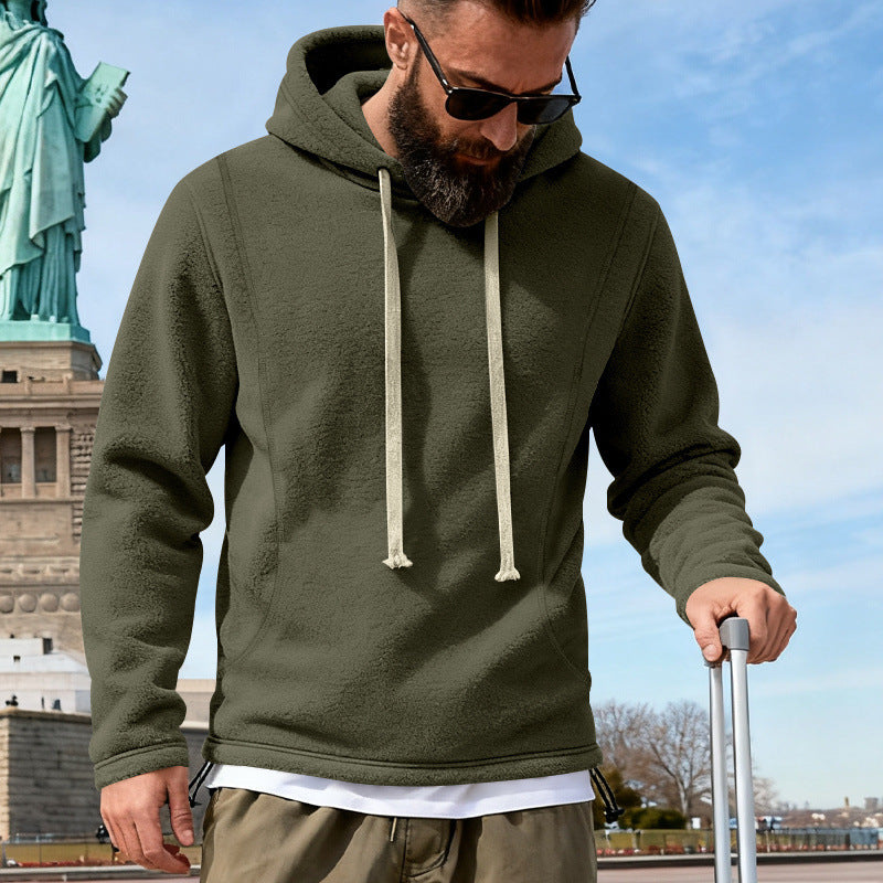 Herren Fleece-Hoodie mit Teddystruktur, Kapuze und entspannter Passform Drune