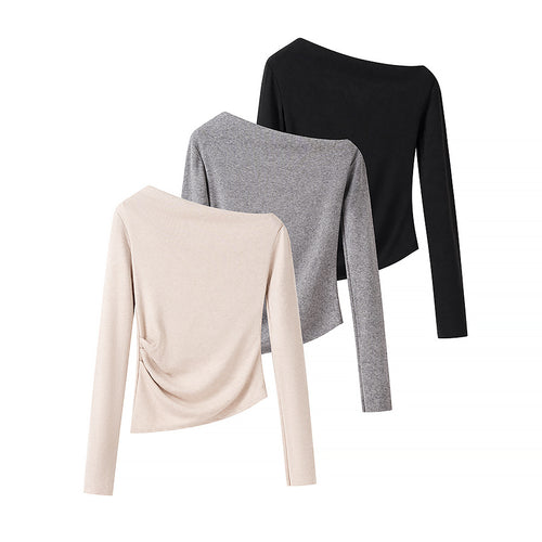 Damen Asymmetrisches One-Shoulder Langarmshirt mit seitlicher Raffung Drune