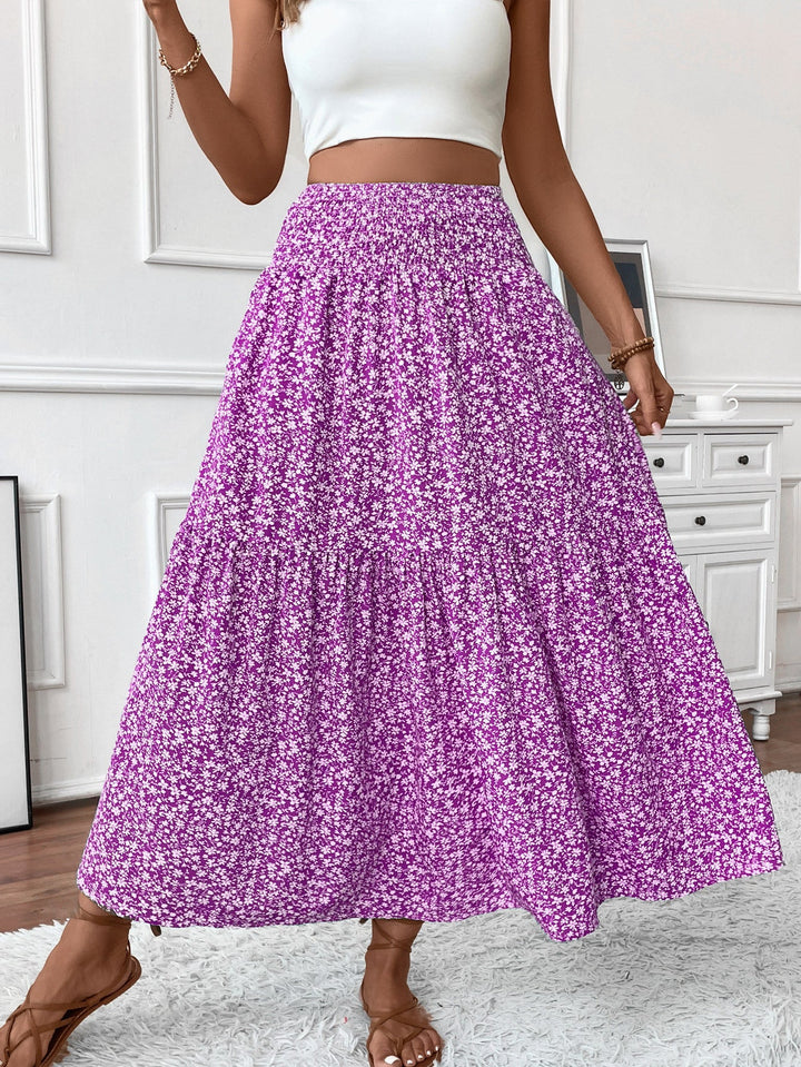 Damen Langer Rock mit floralem Print und elastischem Bund Drune