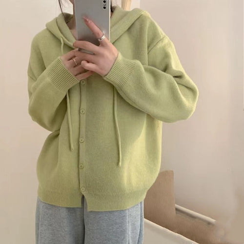 Damen Strickjacke mit Kapuze und Knopfverschluss Drune