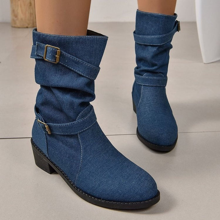 Damen Stiefeletten mit modischem Falten-Design und verstellbarem Riemen Drune