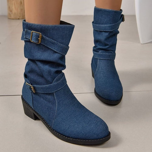 Damen Stiefeletten mit modischem Falten-Design und verstellbarem Riemen Drune