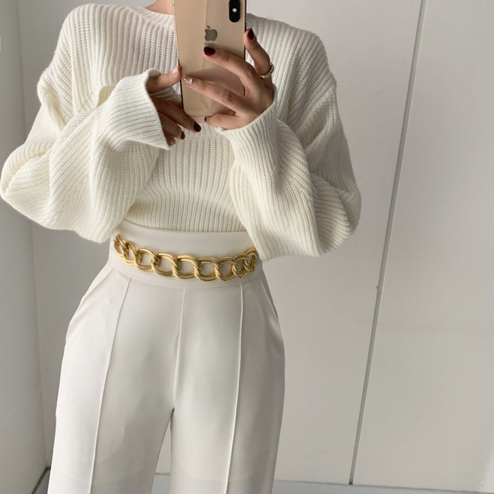 Damen eleganter Strickpullover mit tiefem Ausschnitt und lässigem Schnitt Drune