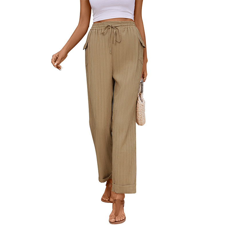 Damen Lässige Sommerhose mit Gummizug und Seitentaschen Drune
