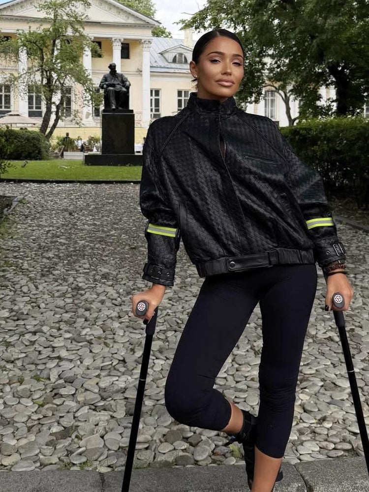 Damen Boxy-Outdoor-Bomberjacke mit hohem Kragen und reflektierenden Bündchen Drune