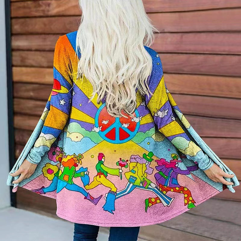 Damen farbenfroher Kapuzenpullover mit weitem Schnitt Drune