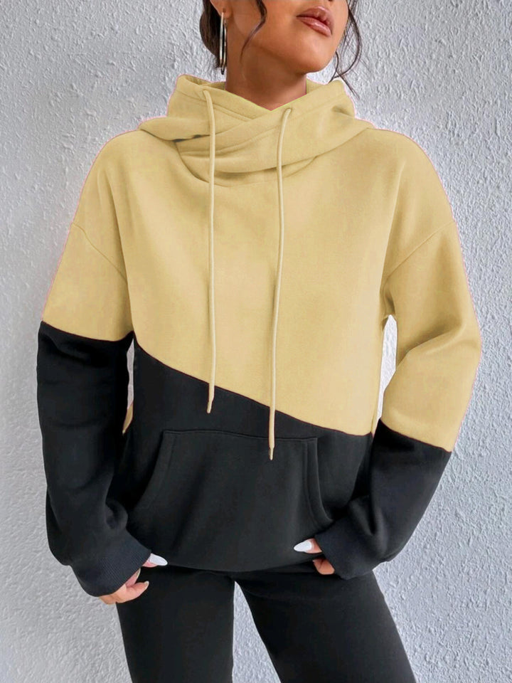 Damen gemütlicher Hoodie mit asymmetrischem Farbblockdesign Drune