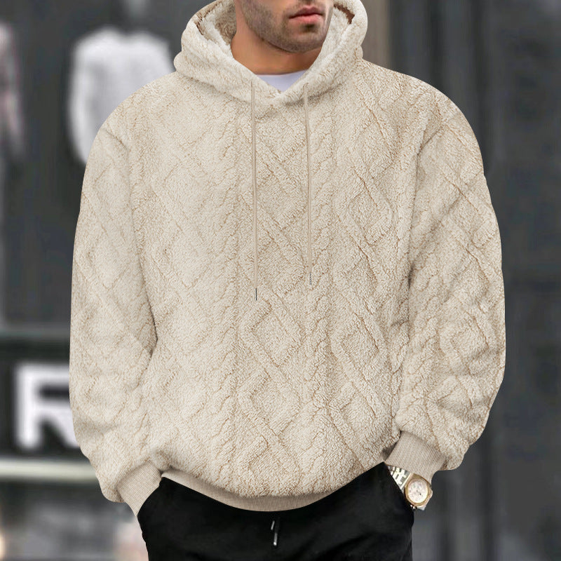 Herren nan kuscheliger Sherpa-Kapuzenpullover mit diamantgeprägter Struktur, Kordelzug und elastischen Rippbündchen Drune