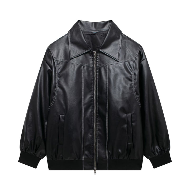 Damen lässige Kunstlederjacke mit hohem Kragen und Reißverschluss Drune