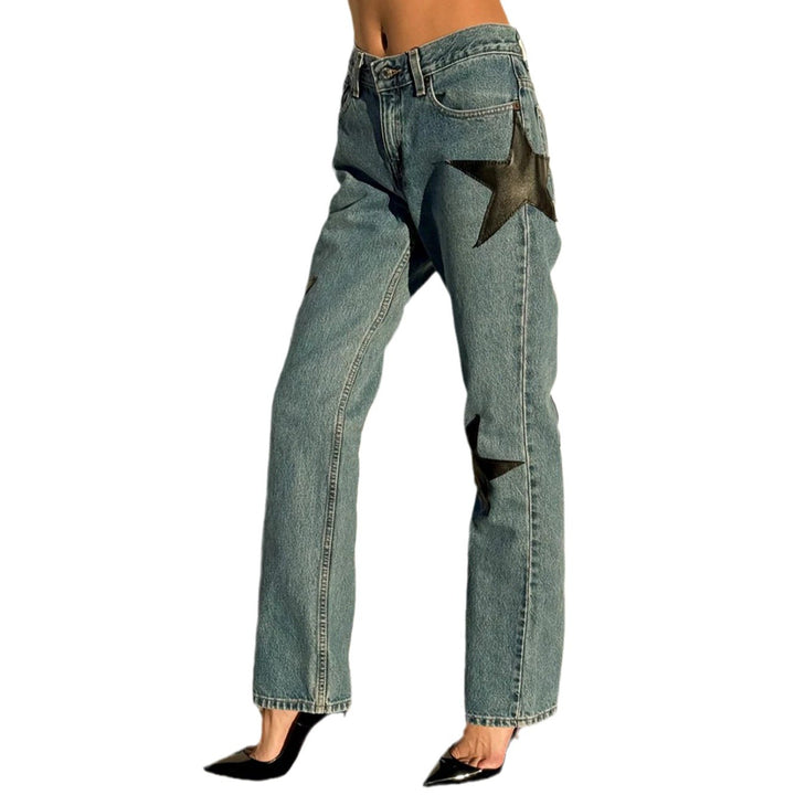 Damen Modische Jeans mit auffälligen Sternenapplikationen Drune