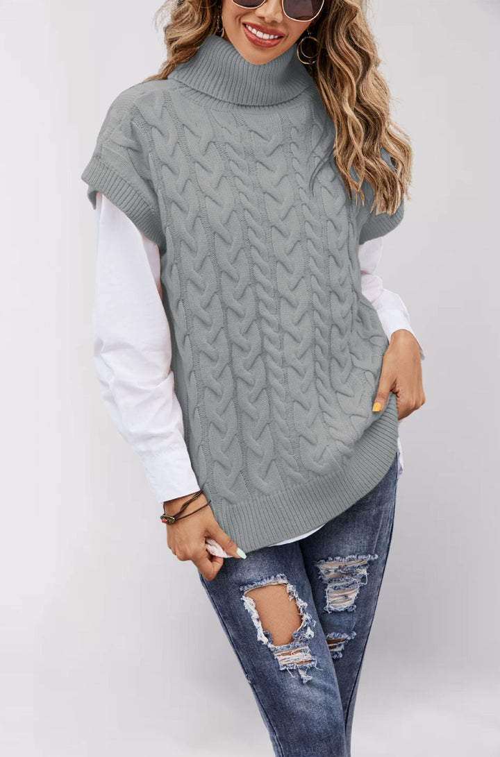 Damen gestricktes Kleidungsstück mit hohem Kragen und Kabelmuster Drune