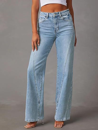 Damen Hochtaillierte gerade geschnittene Jeans mit betonten Längsnähten Drune
