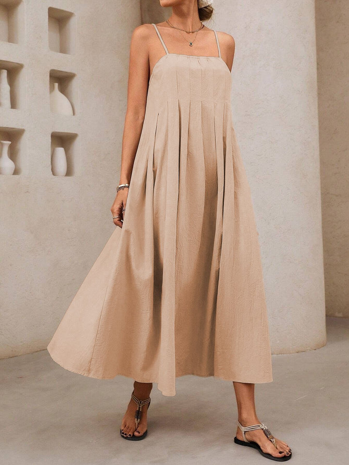 Damen Langärmliges Maxikleid mit Faltenwurf und Spaghettiträgern Drune