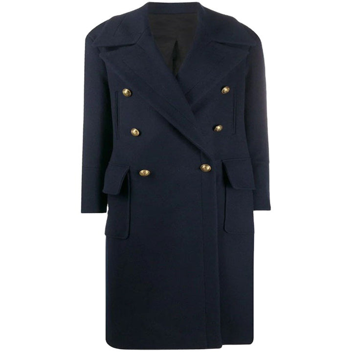 Damen Marineinspirierter Zweireiher-Longcoat aus Wollmix mit Oversize-Revers Drune