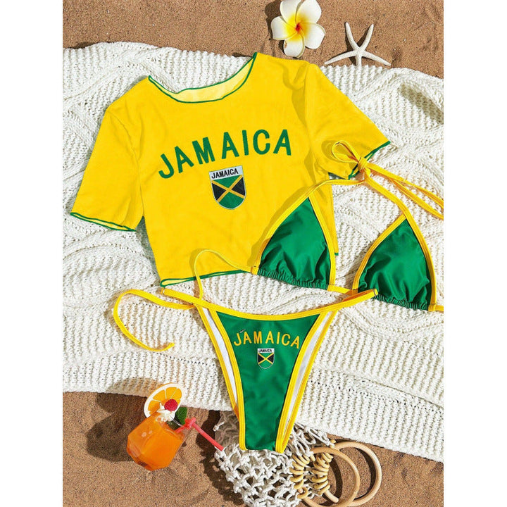 Damen Crop-Top Bikini-Set mit sportlichem Schnitt und Brasil-Print Drune