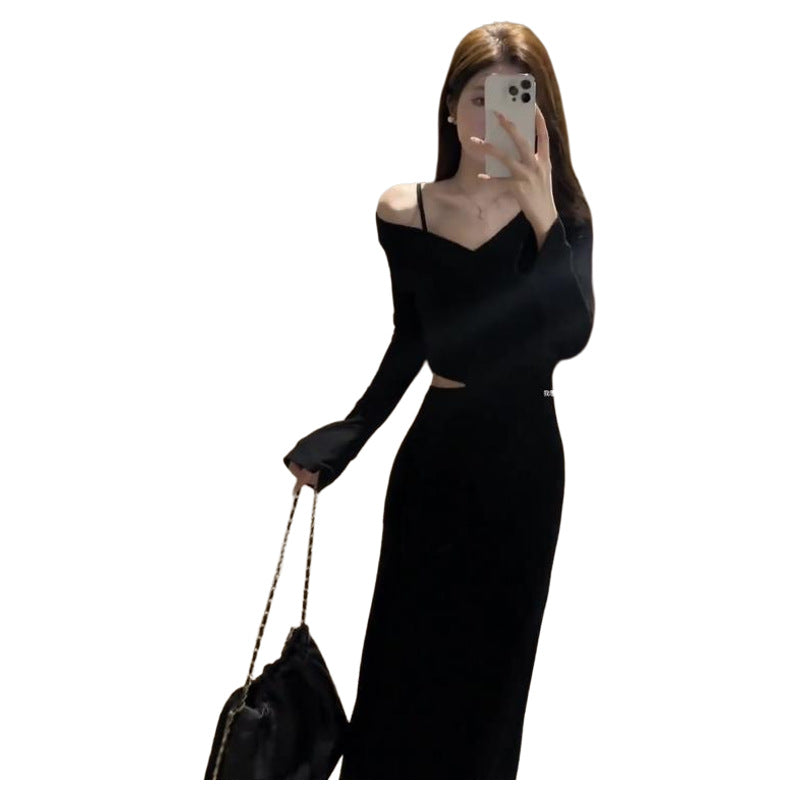 Damen elegantes Kleid mit asymmetrischem Ausschnitt und Cut-Out Drune