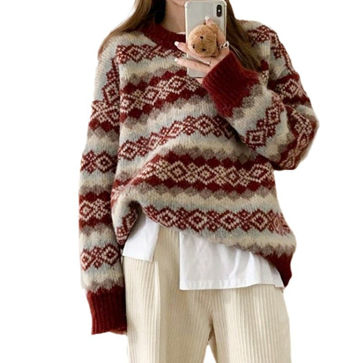 Damen Gemusterter Strickpullover mit herzförmigem Design Drune