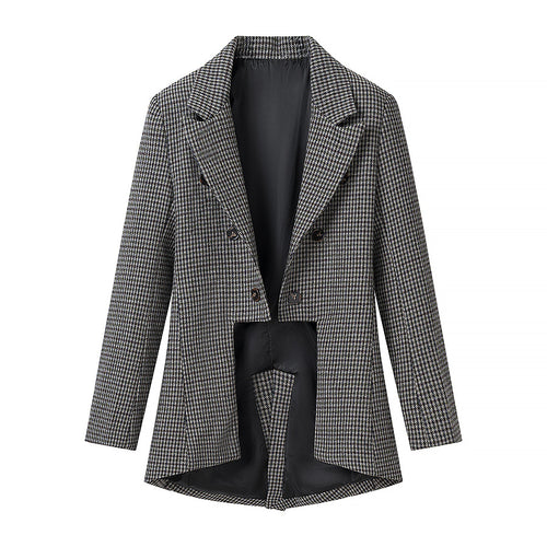 Damen Hahnentritt-Blazer mit Schwalbenschwanz-Detail und taillierter Silhouette Drune