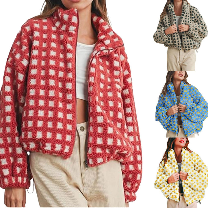 Damen Kuschelige und modische Fleecejacke mit geometrischem Muster und lässigem Schnitt Drune