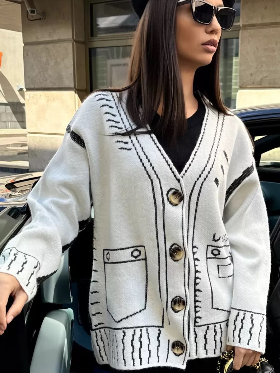 Damen lässige Strickjacke mit grafischem Muster Drune