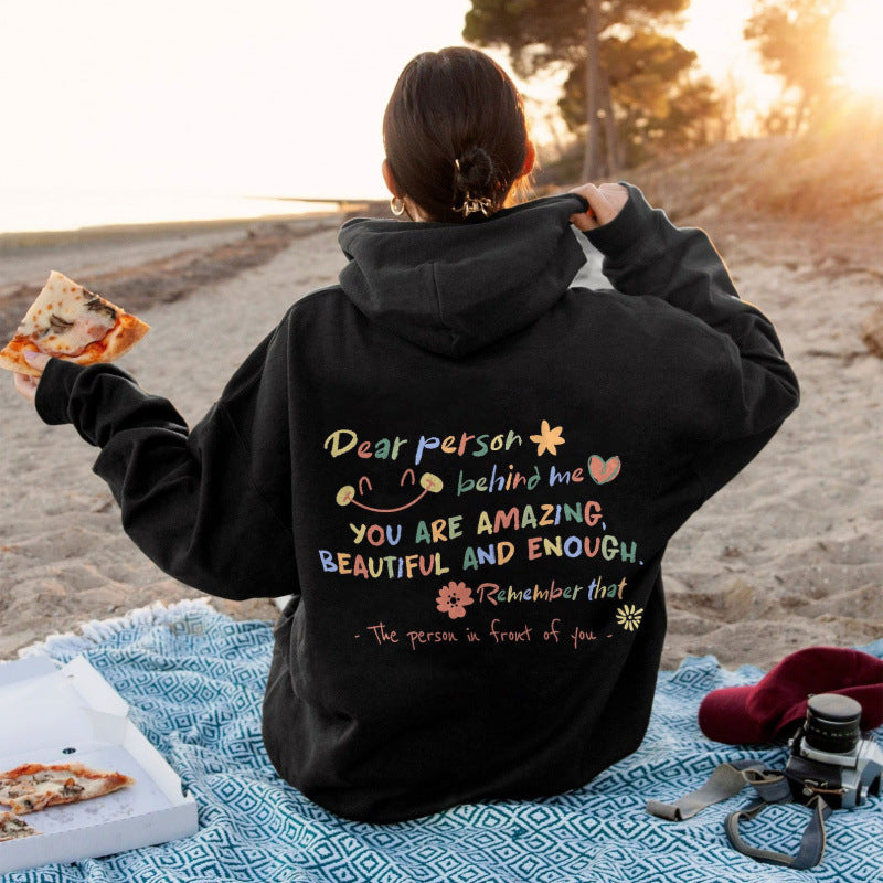 Damen Kapuzenpullover mit motivierendem Schriftzug und komfortabler Passform Drune