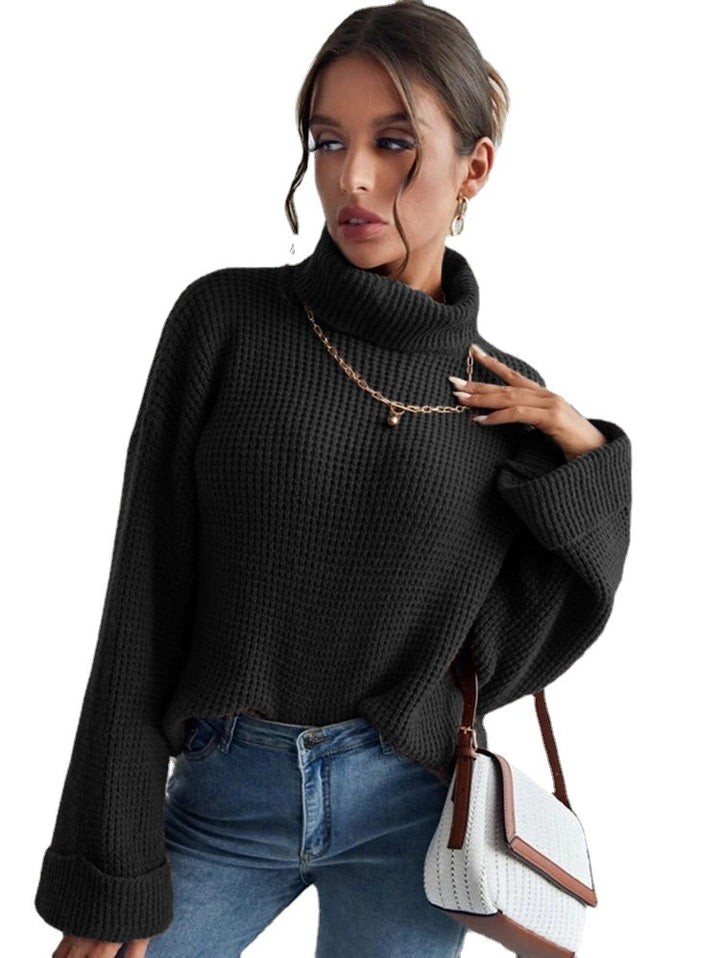 Damen lockerer Strickpullover mit hohem Kragen und weitem Schnitt Drune