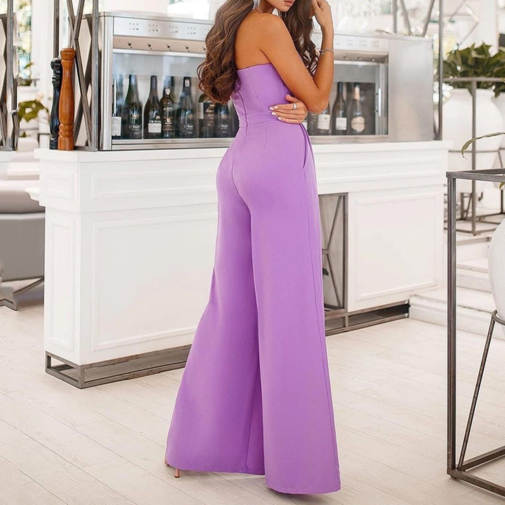 Damen Eleganter Jumpsuit mit schmalen Trägern und seitlichen Eingrifftaschen Drune