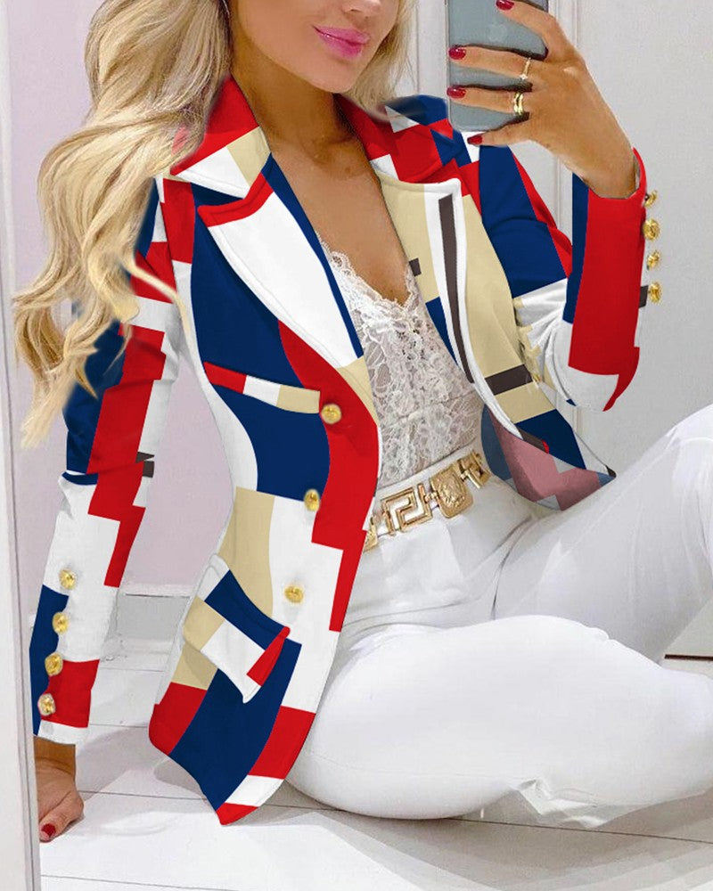 Damen Zweiteiliges Blazer-und-Hose-Set mit Schmetterlingsprint und glamourösem Glitzereffekt Drune