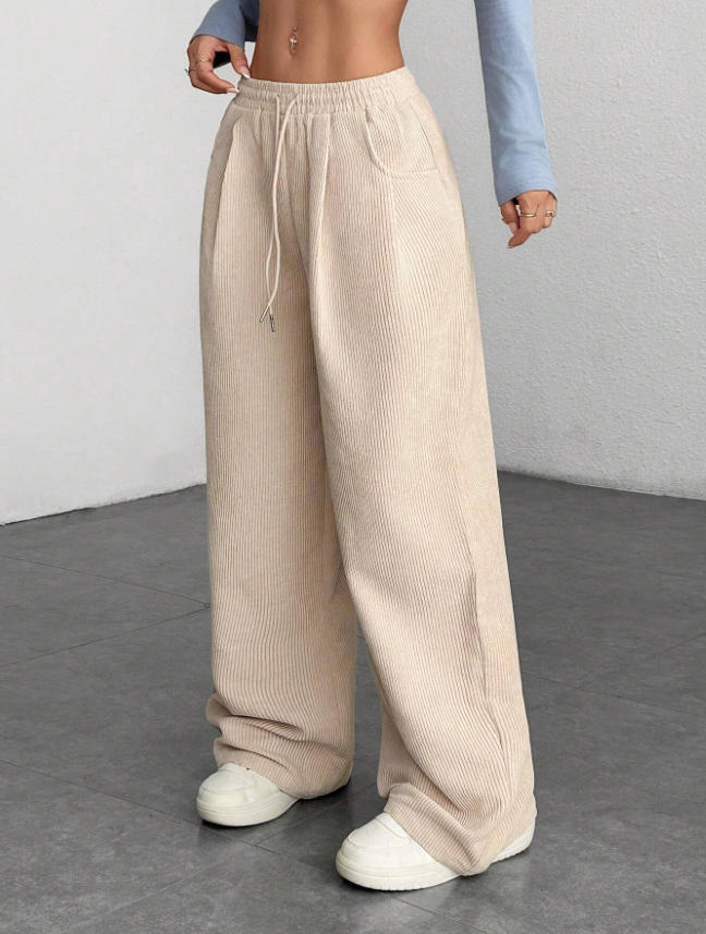 Damen Bequeme Casual Cordhose mit elastischem Bund und seitlichen Taschen Drune