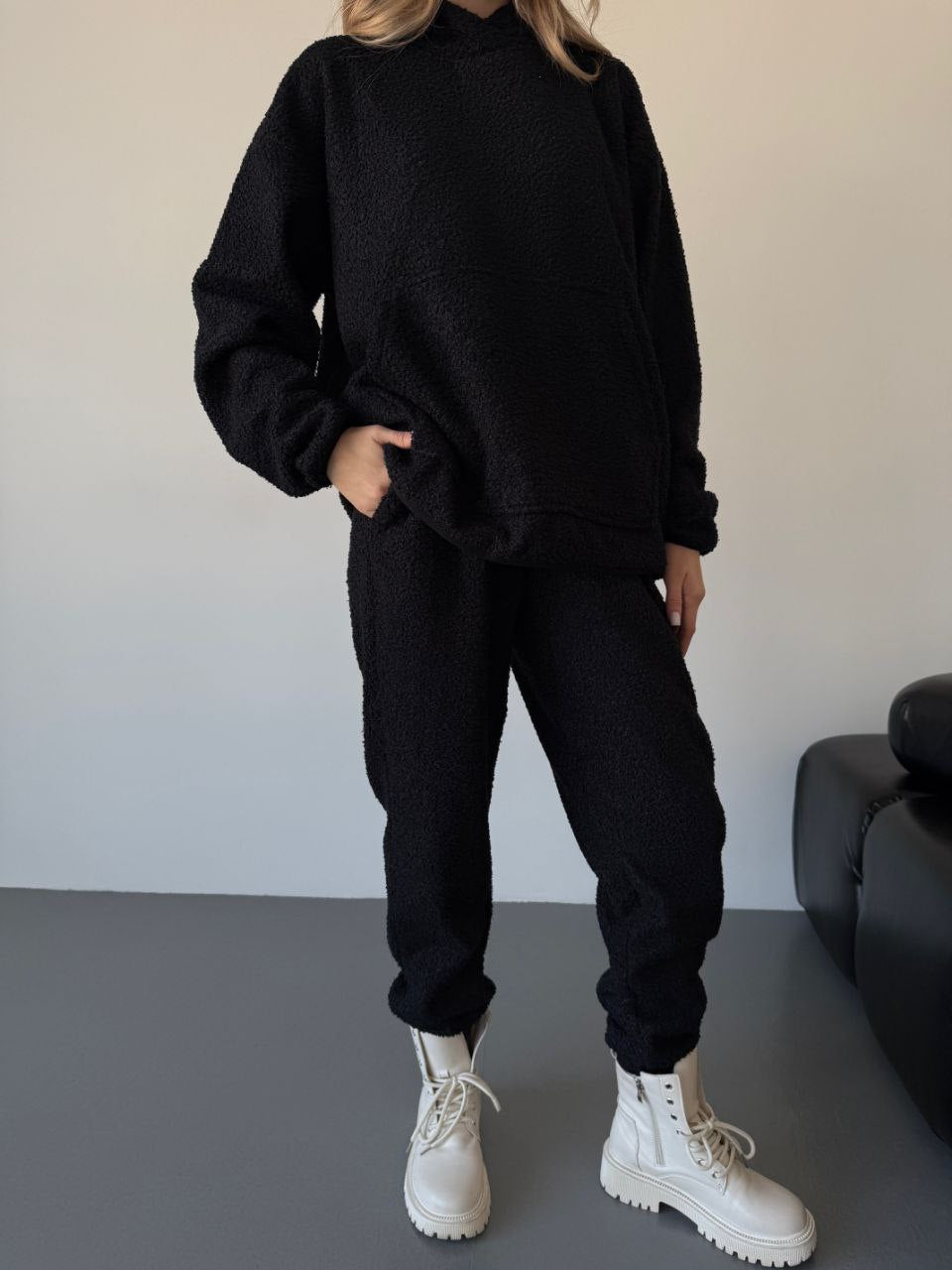 Damen Kuschelhülle mit Kapuze und seitlichen Taschen Drune
