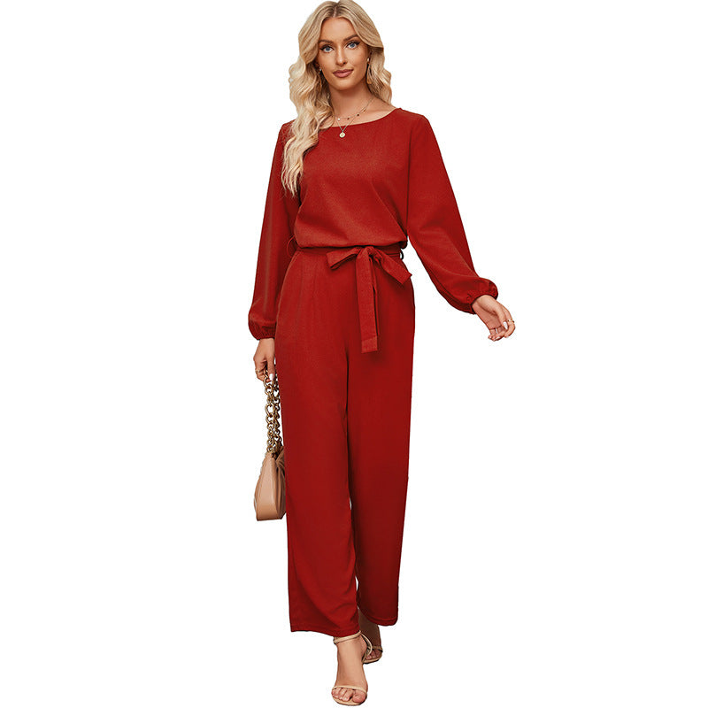 Damen eleganter Jumpsuit mit eleganten Ärmeln und tailliertem Schnitt Drune