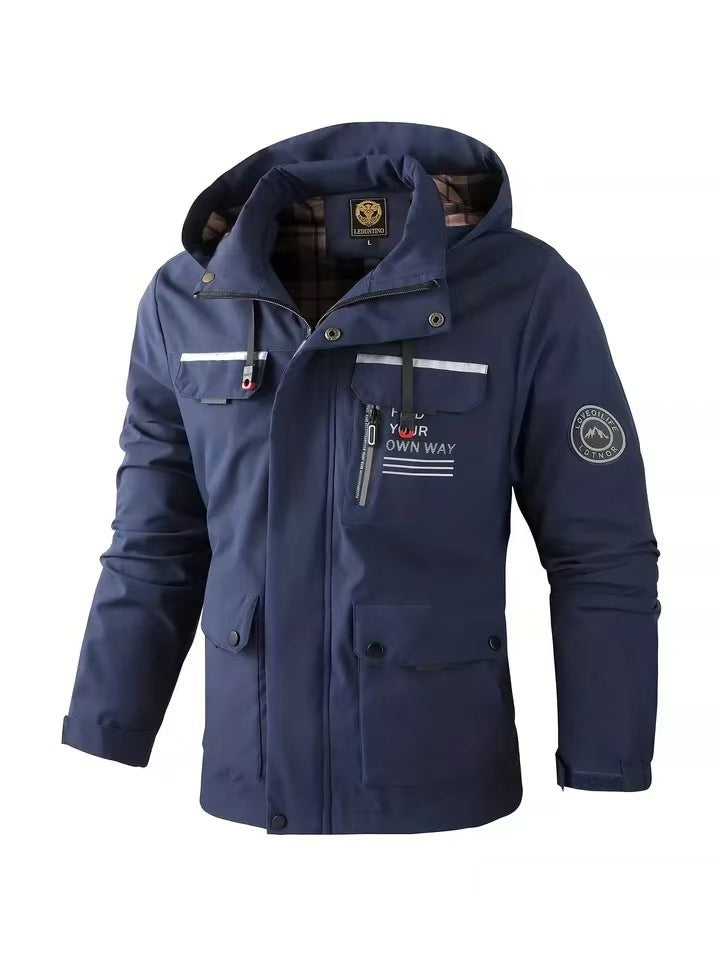 Herren nan wasserdichte Parka-Jacke mit Kapuze, mehrfachen Utility-Taschen, verstärkten Ärmelabschlüssen und winddichter Membran Drune