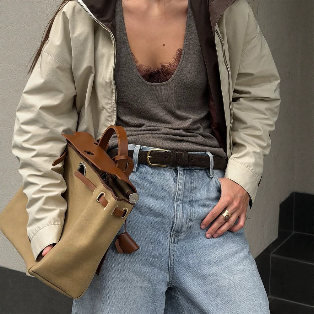 Damen Leichte Bomberjacke im Colorblock‑Stil mit hohem Stehkragen Drune