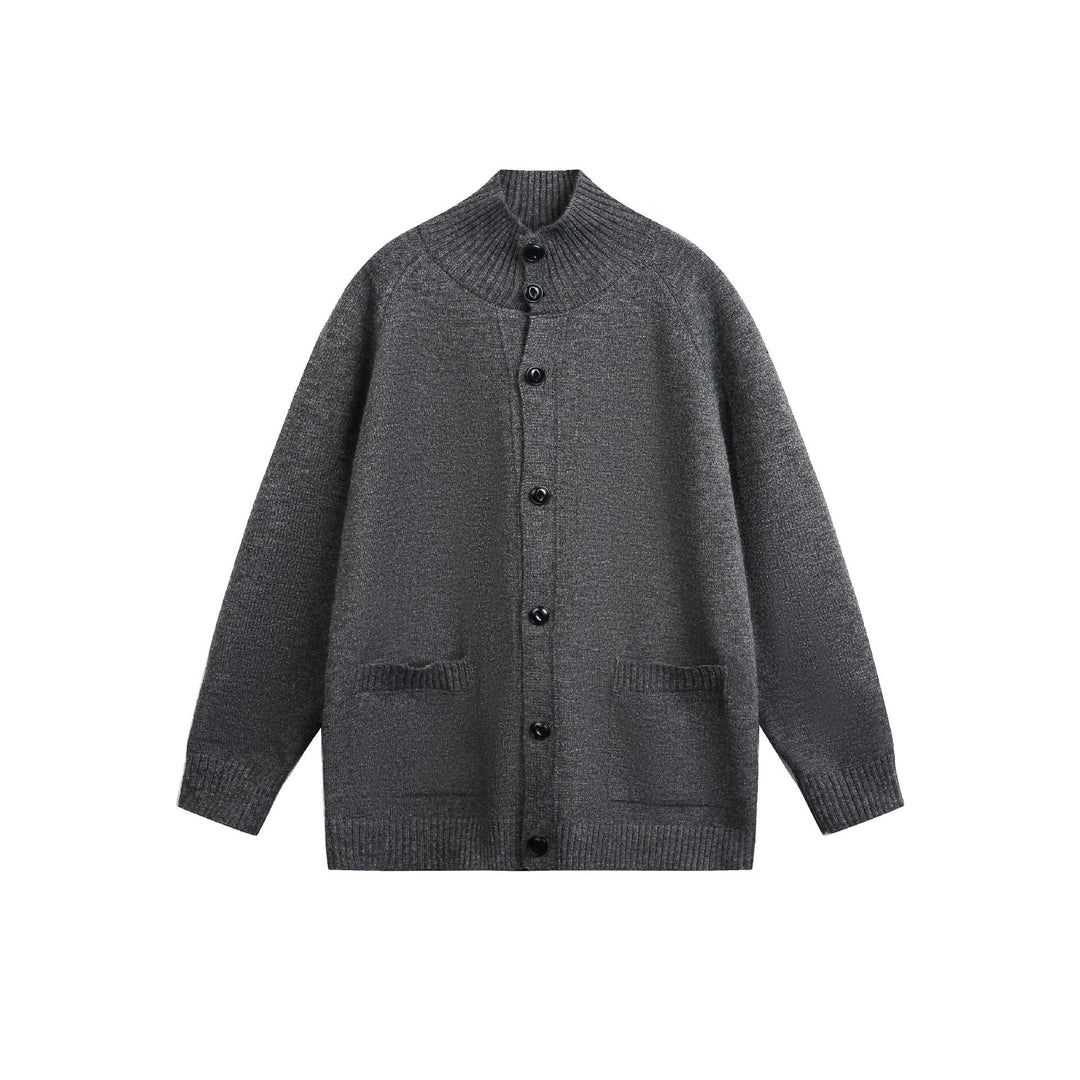 Unisex Cardiganjacke mit hohem Rippkragen, durchgehender Knopfleiste und Eingrifftaschen Drune