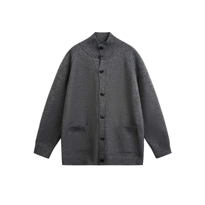 Unisex Cardiganjacke mit hohem Rippkragen, durchgehender Knopfleiste und Eingrifftaschen Drune