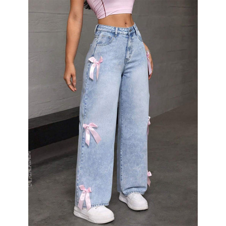 Damen Weite Jeans mit dekorativen Schleifen-Details Drune