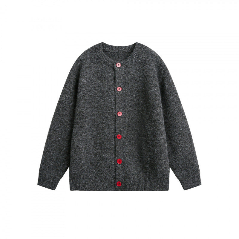 Damen Geknöpfte Strickjacke im Oversize‑Cut mit Rundhals, Rippbündchen und kontrastknöpfen Drune
