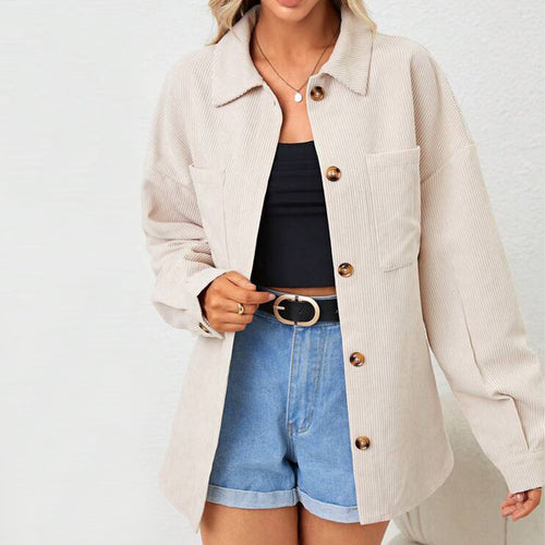 Damen Cord-Jacke mit lässigem Schnitt und knöpfbarem Oversize-Design Drune