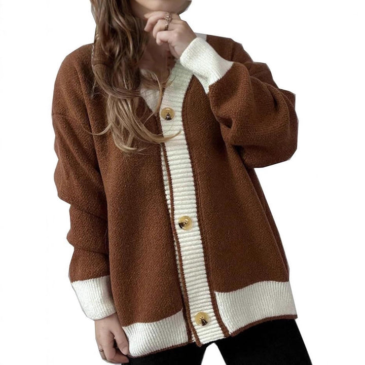 Damen lässige Strickjacke mit kontrastierenden Bündchen und dezenter Knopfleiste Drune