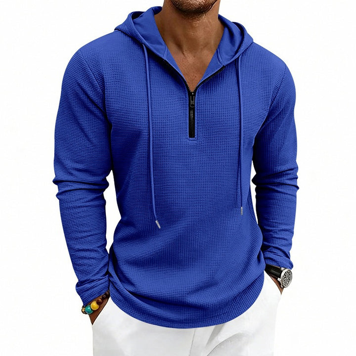 Herren Lässiges Waffelstruktur-Hoodie mit halbem Reißverschluss und Kapuze Drune