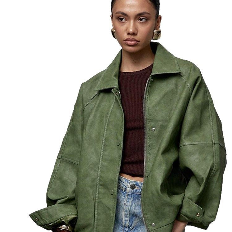 Damen lässige Oversized Jacke aus veganem Wildleder Drune