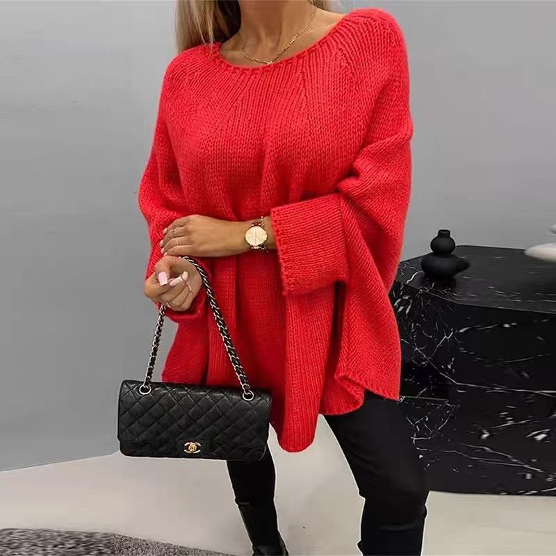 Damen lässiger Strickpullover mit weitem Schnitt und überschnittenen Ärmeln Drune