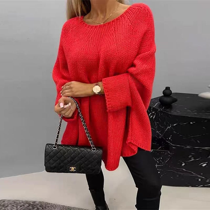 Damen lässiger Strickpullover mit weitem Schnitt und überschnittenen Ärmeln Drune