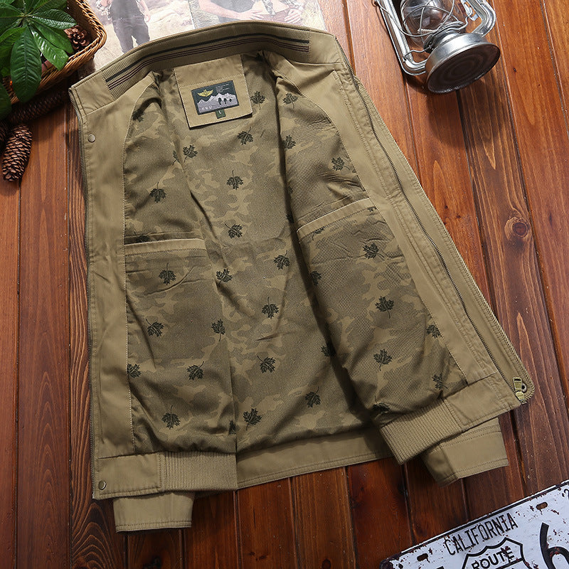 Herren Canvas-Blouson mit Stehkragen, Camouflage-Innenfutter und gestreiftem Rippbund Drune