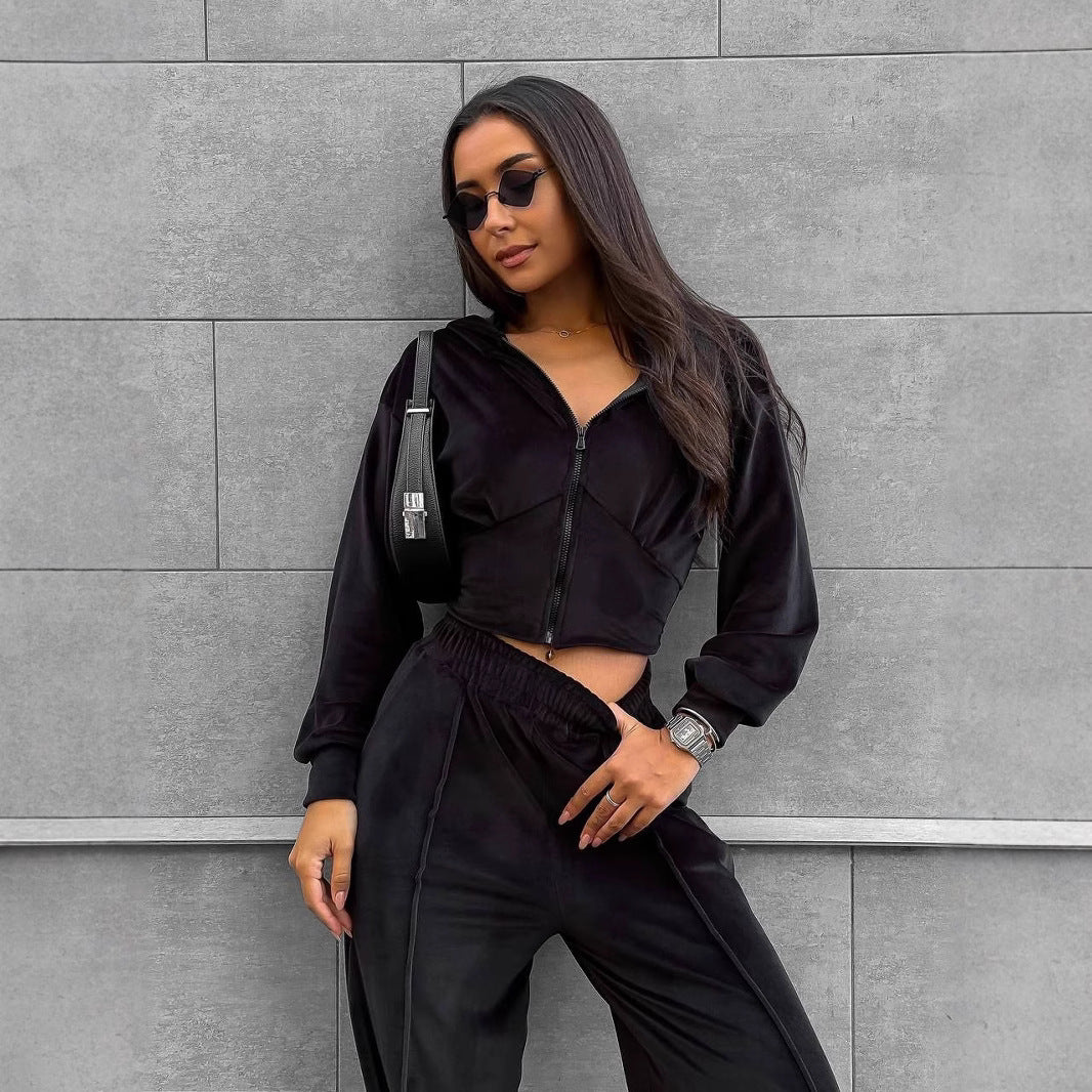 Damen Sportliches Loungewear-Set mit Kapuze und elastischem Bund Drune